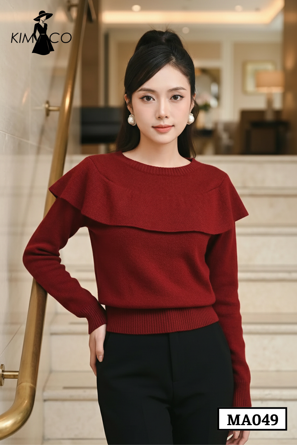 Áo Len Đỏ Mận Phối Bèo Vai - MA049_thumbnail_2