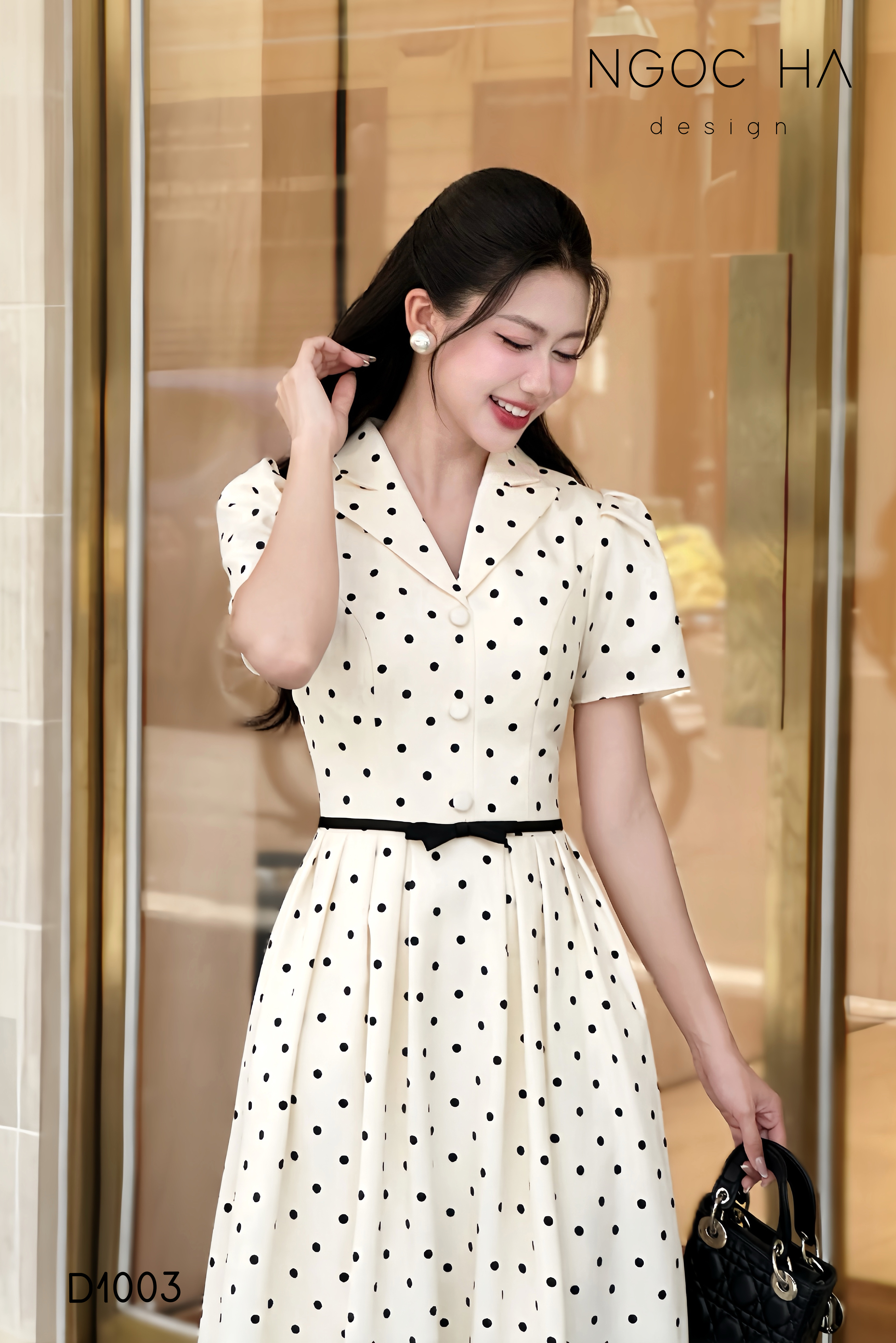 Lamia Dress_ Đầm Chấm Bi Cổ Vest Màu Kem D1003_thumbnail_5