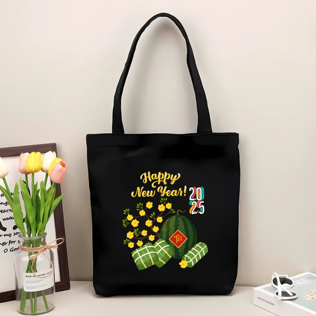 Túi tote vải canvas hình Tết đeo vai, có khoá kéo và ngăn phụ - 𝐖𝐞 𝐓𝐞𝐞 TOTE08_thumbnail_2
