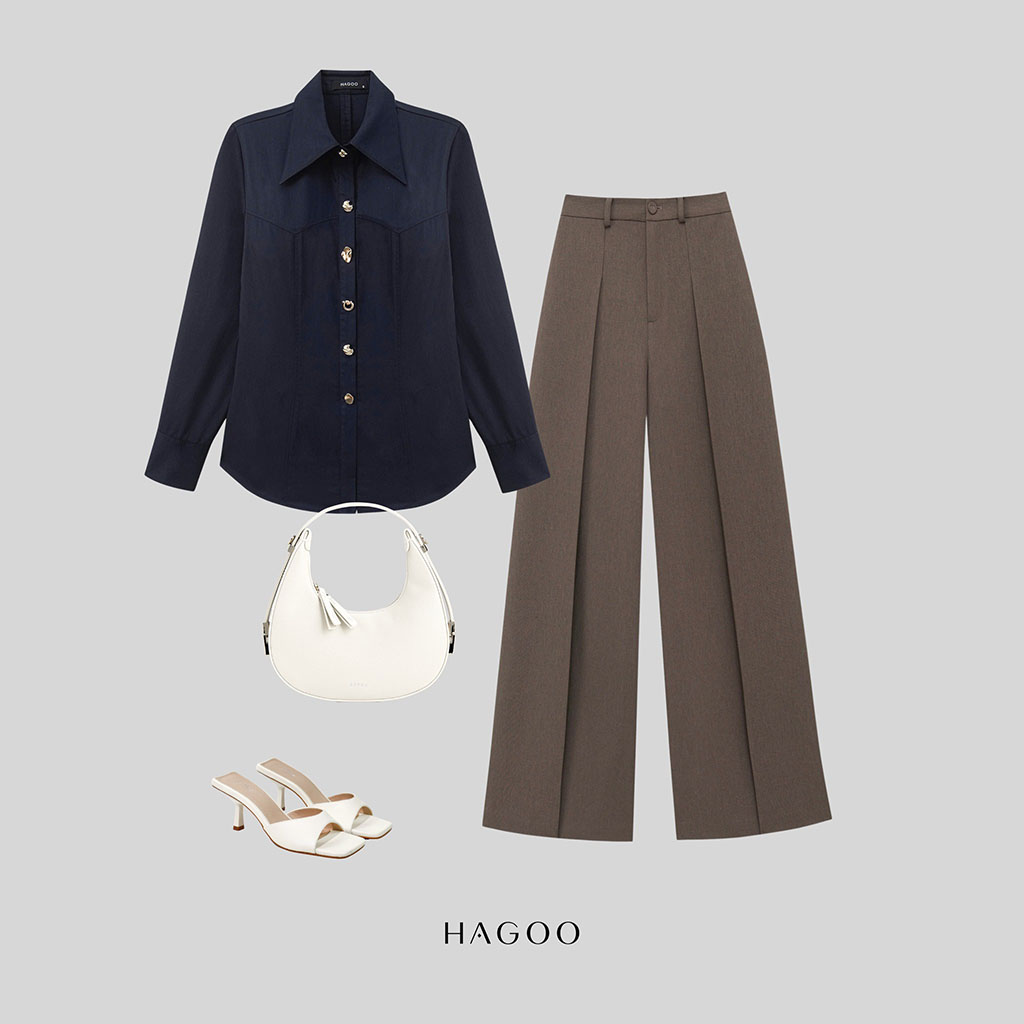 Gợi ý phối đồ cùng áo sơ mi cúc trang trí xẻ sau