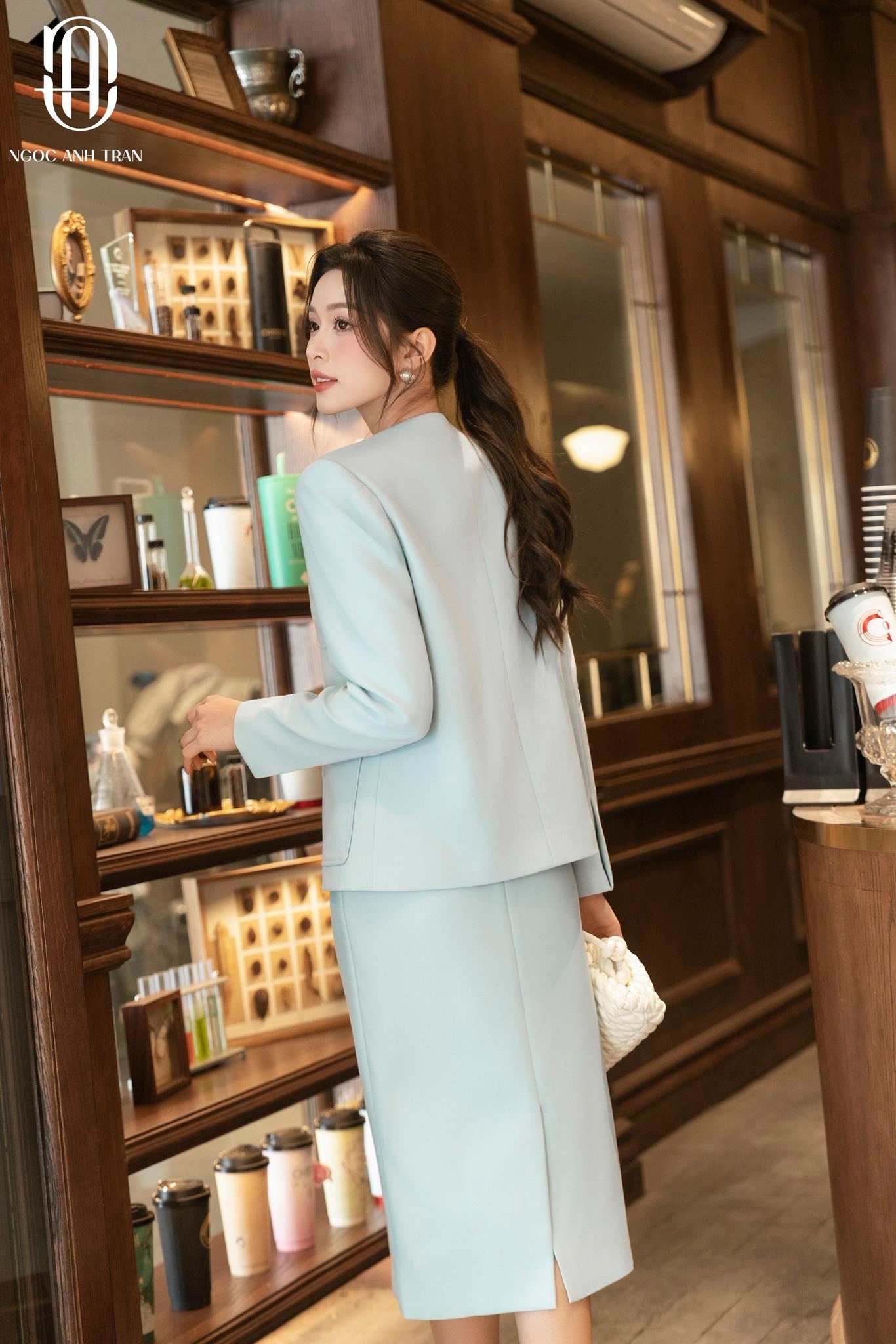 Set A222** - Set áo cỏ ba lá phối chân váy bút chì xanh mint_thumbnail_2