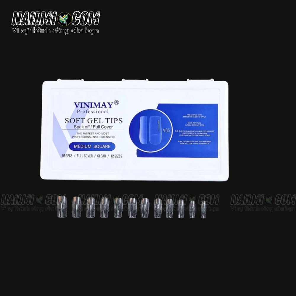 Móng úp - Fom vuông - màu trong - Vinimay V05 - có nhám