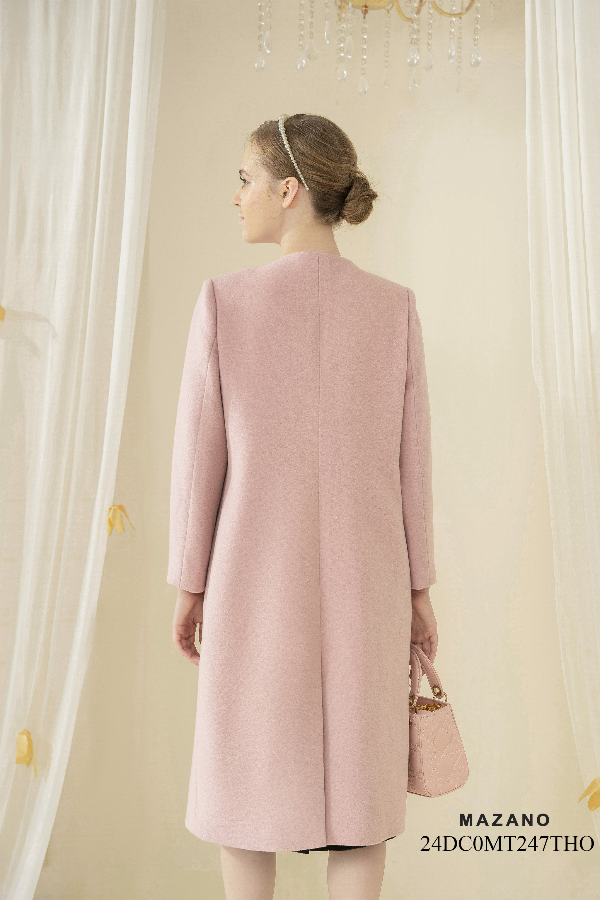 Áo dạ măng tô Suông Vải dạ lông cừu Đính hoa thủ công Cổ tròn Dài dưới eo_thumbnail_5