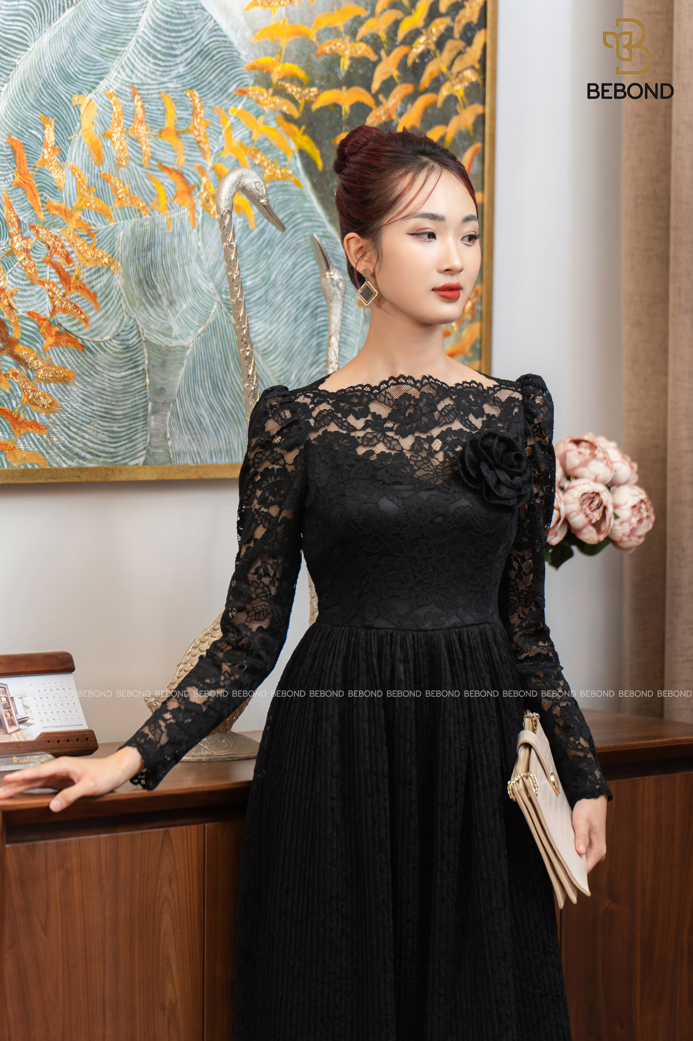 Đầm ren xếp ly cổ thuyền- Rowena Dress