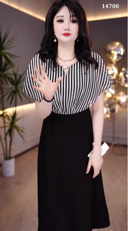 14700-Đầm xòe phối voan kẻ sọc tay tiên cách điệu (voan, chéo nhật)_thumbnail_3