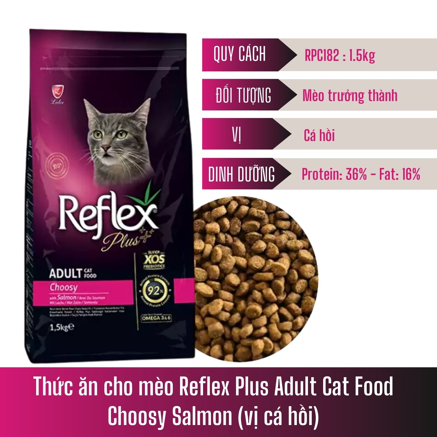 Thức ăn cho mèo Reflex Plus Adult Cat Food Choosy Salmon (vị cá hồi) 1,5kg_thumbnail_1
