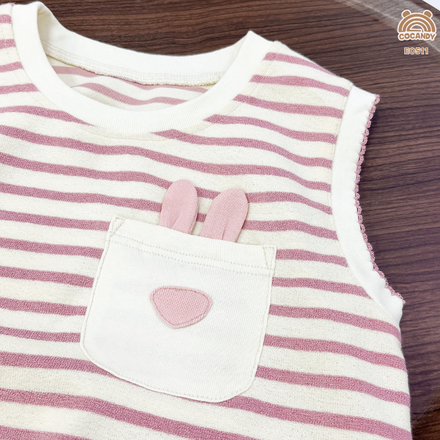 Áo gile HỒNG kẻ BE phối túi tai thỏ_thumbnail_5