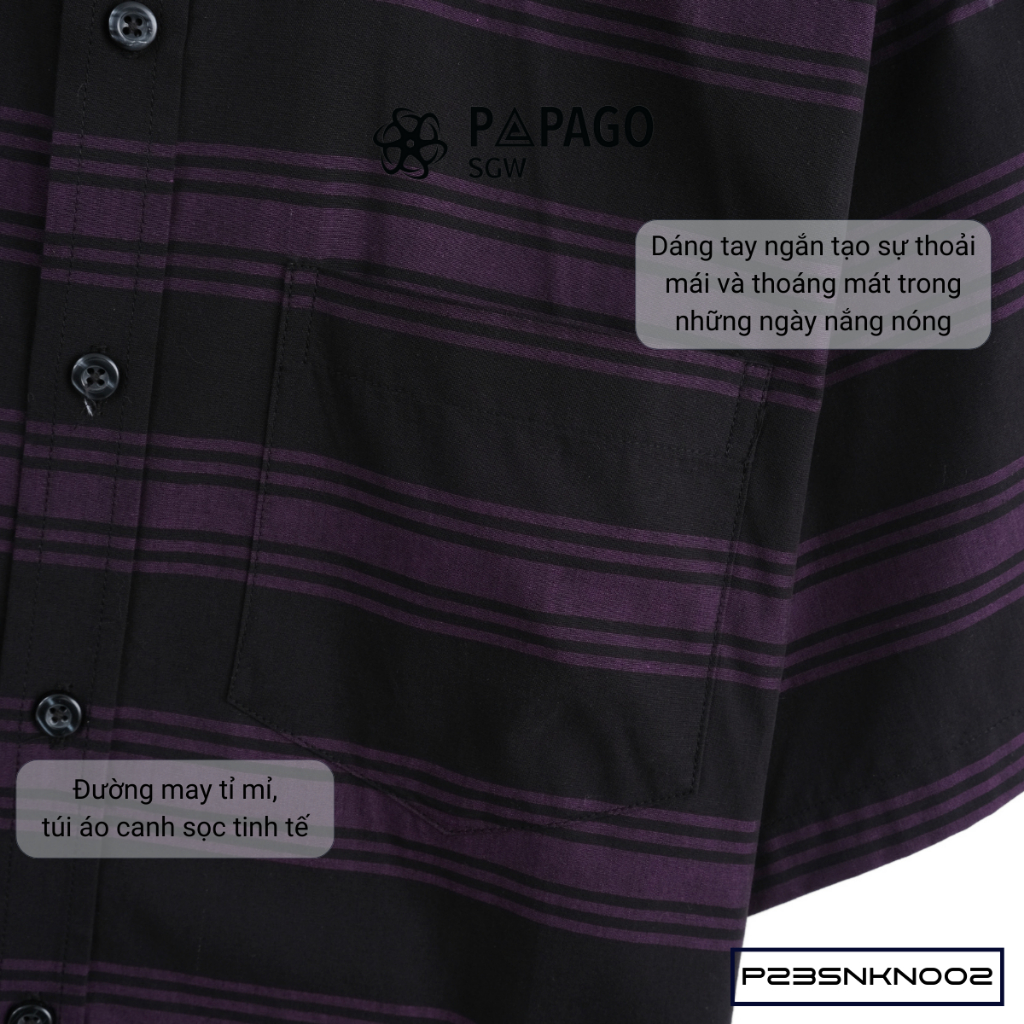 Áo sơ mi nam trung niên PAPAGO tay ngắn lai ngang vải cotton đen kẻ sọc - P23SNKN002_thumbnail_6