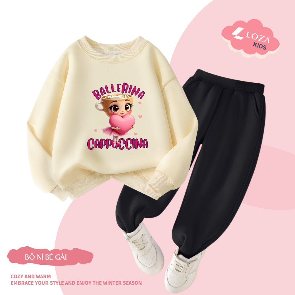Bộ nỉ bé gái in hình Brainrot Ballerrina Cappuccina - Loza Kids BI521_thumbnail_1