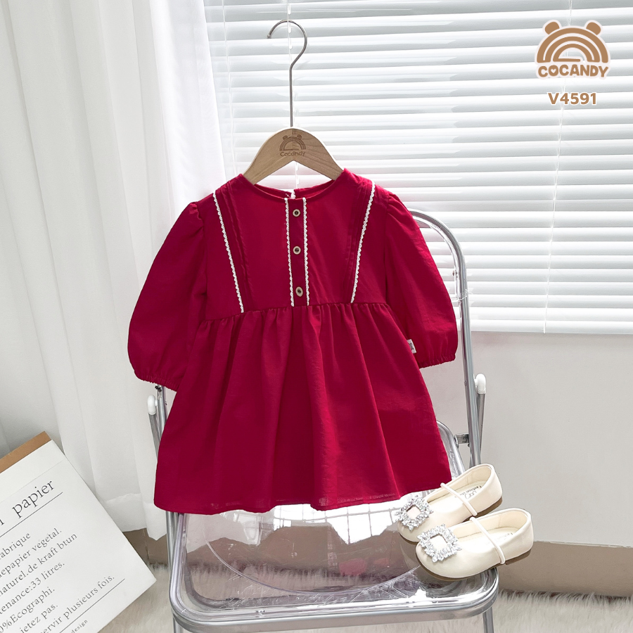 Váy dài ĐỎ ngực phối ren TRẮNG