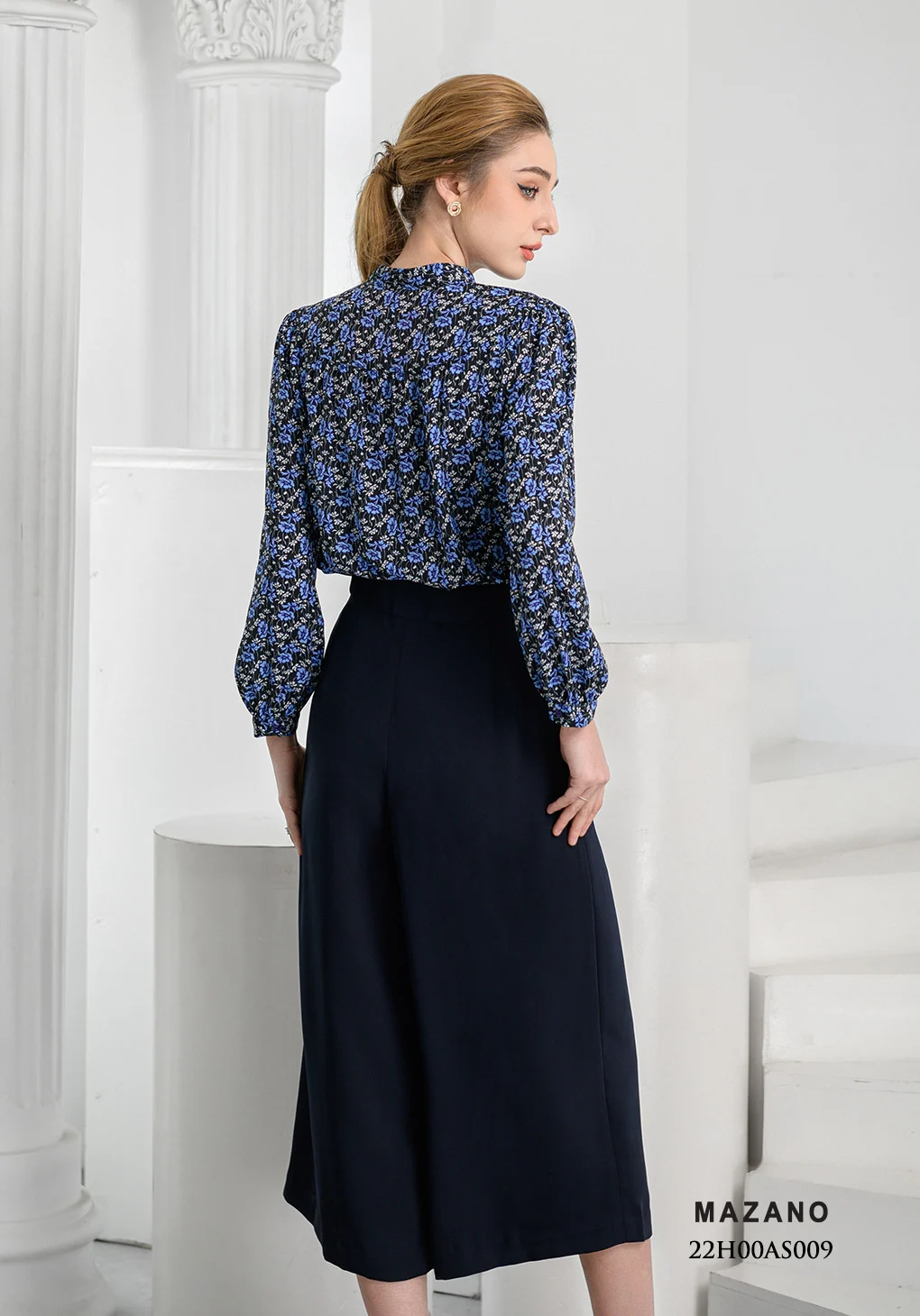 Áo sơ mi họa tiết cổ tàu thắt nơ trang trí_thumbnail_2