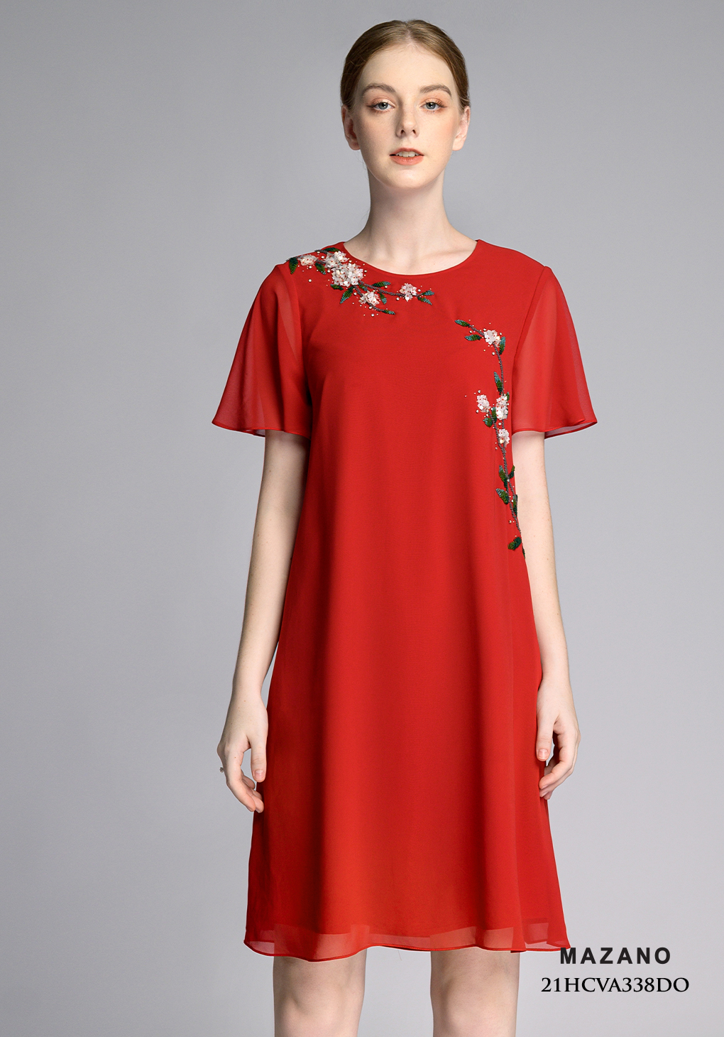 Đầm suông A đỏ tay rủ đính hoa trang trí_thumbnail_3