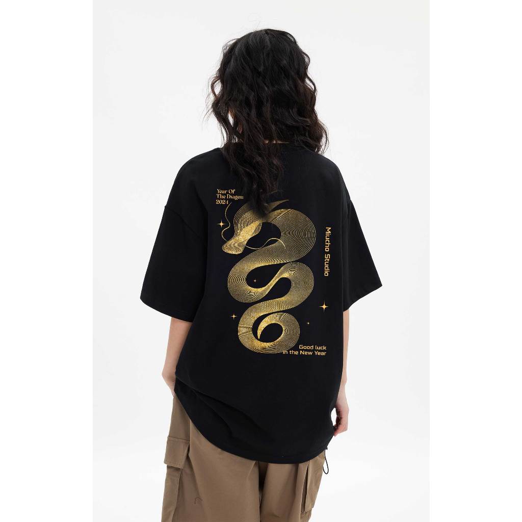 Áo thun unisex in hình rồng local brand form rộng ATD753 Miucho cotton cổ tròn in mix_thumbnail_5