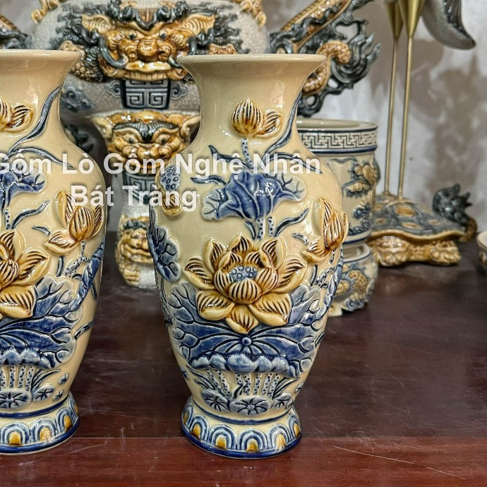 Đồ Thờ Cúng Cao Cấp 80cm - 1m2 Men Hoàng Thổ Đắp Nổi Nghệ Nhân Bát Tràng Chế Tác_thumbnail_16