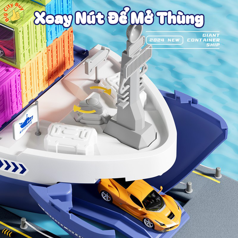 Tàu Thuỷ Container Khổng Lồ Tặng Kèm 12 Xe Nhỏ, 6 Container Chở Hàng Siêu Đỉnh Cho Bé_thumbnail_5