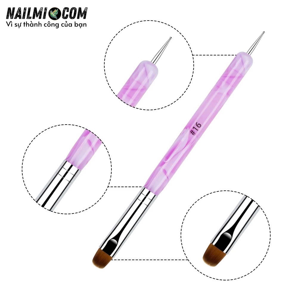 Cọ đắp gel - cọ fen - 2 đầu bản tròn & chấm bi - #16 - cán nhựa_thumbnail_2