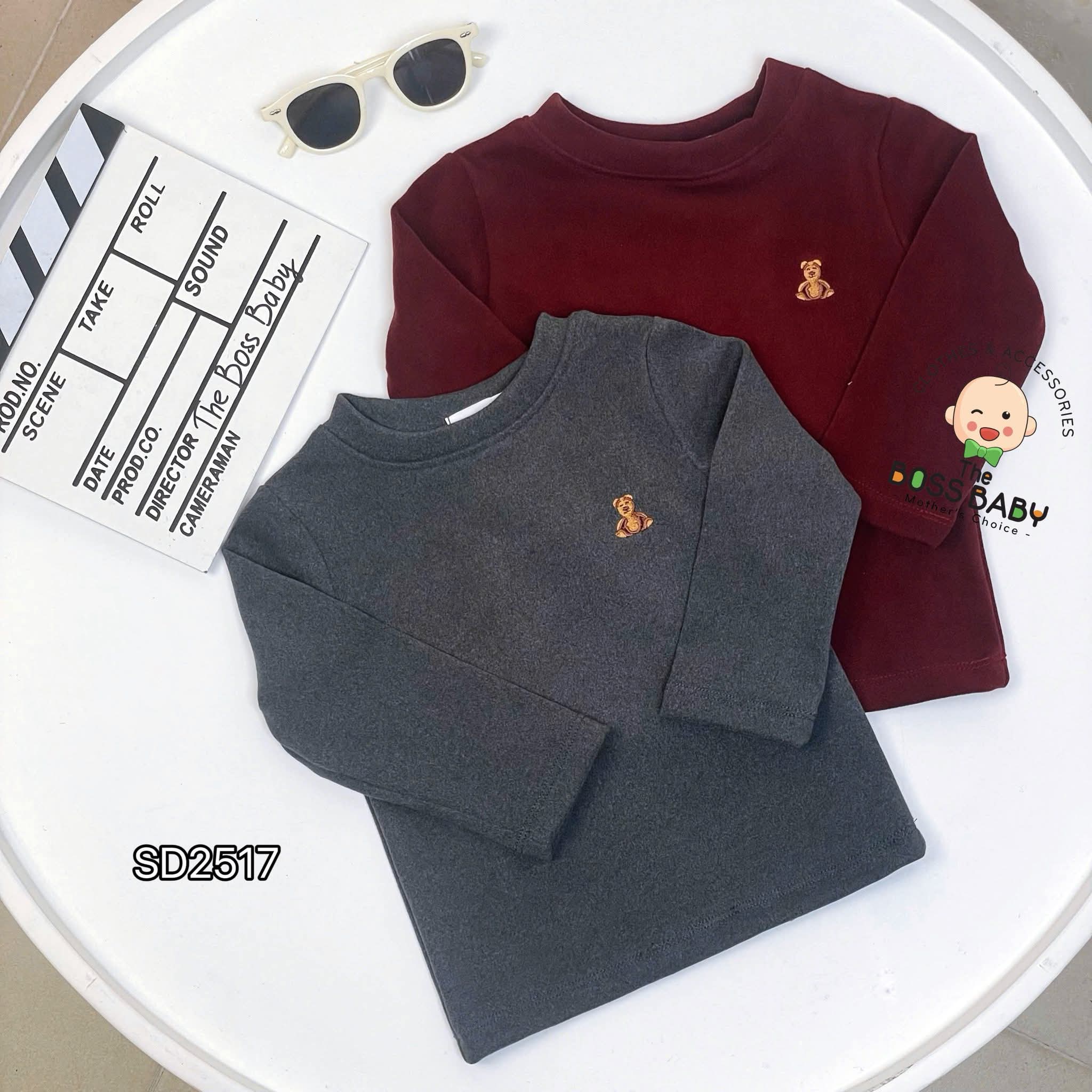 Set 2 bộ nỉ ép bông xám đỏ thêu gấu