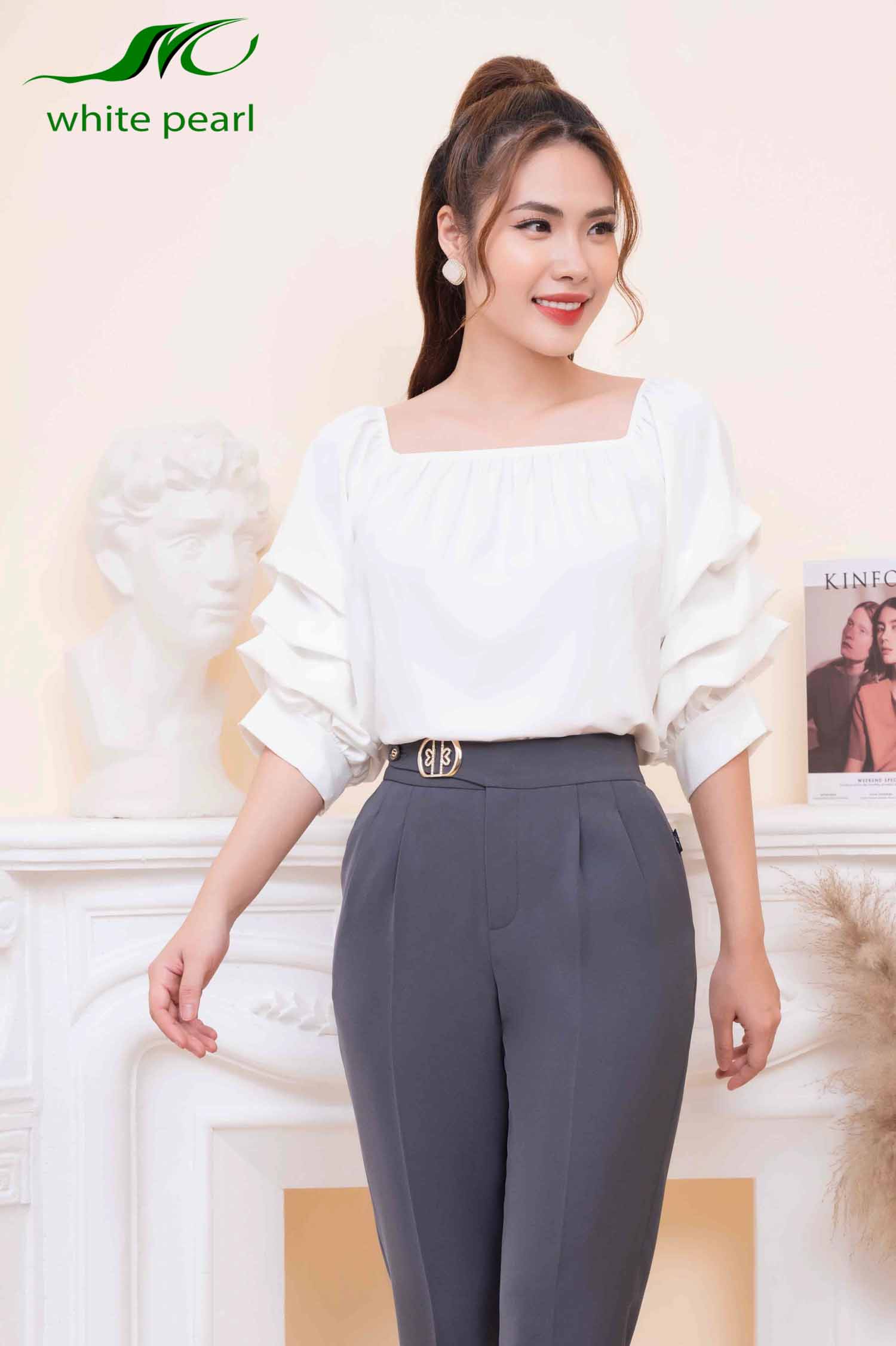 Quần baggy đai hoa thời trang công sở cao cấp White Pearl_thumbnail_1