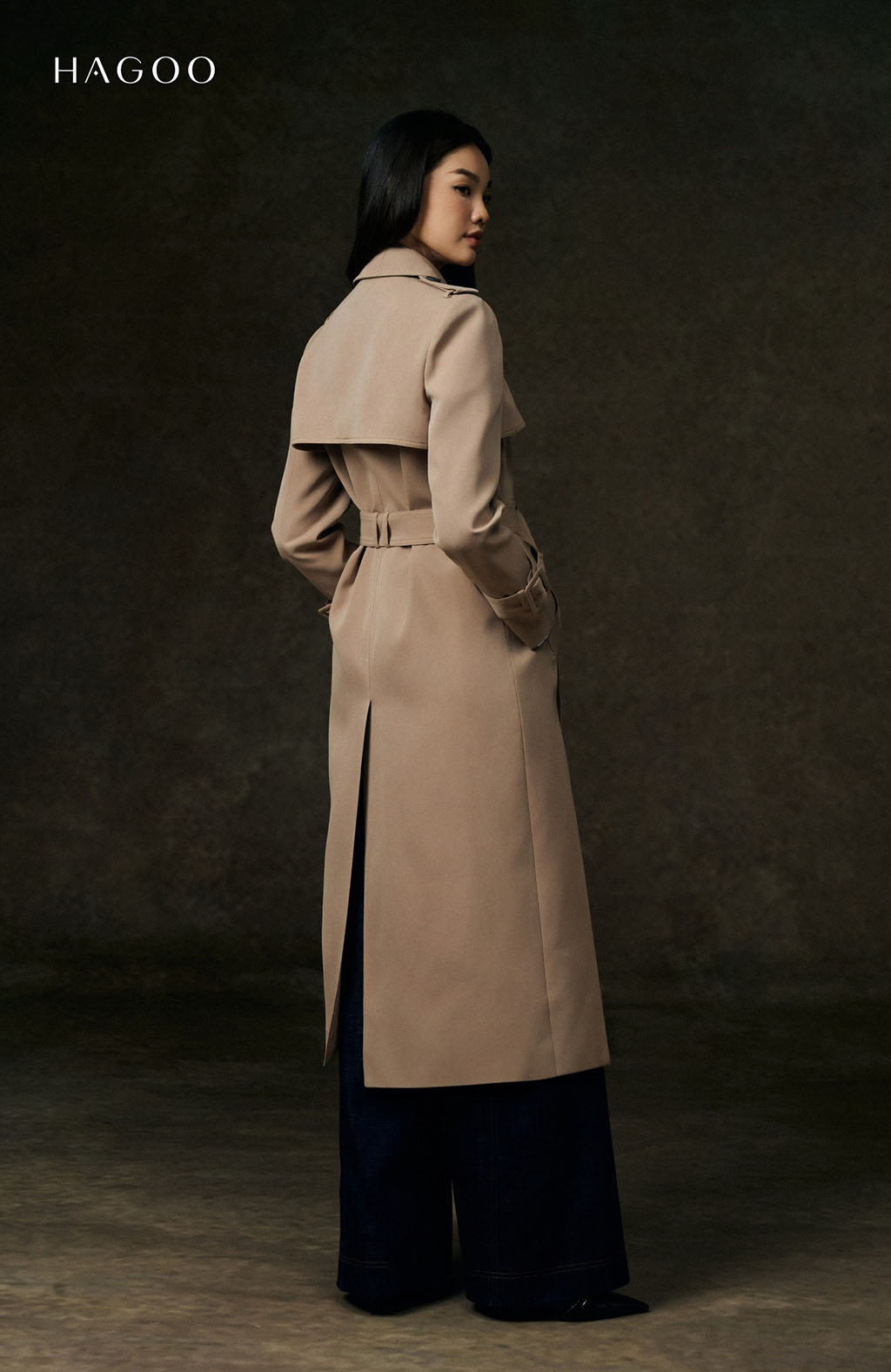 Áo măng tô dài hai hàng khuy thắt đai eo HAGOO_thumbnail_4