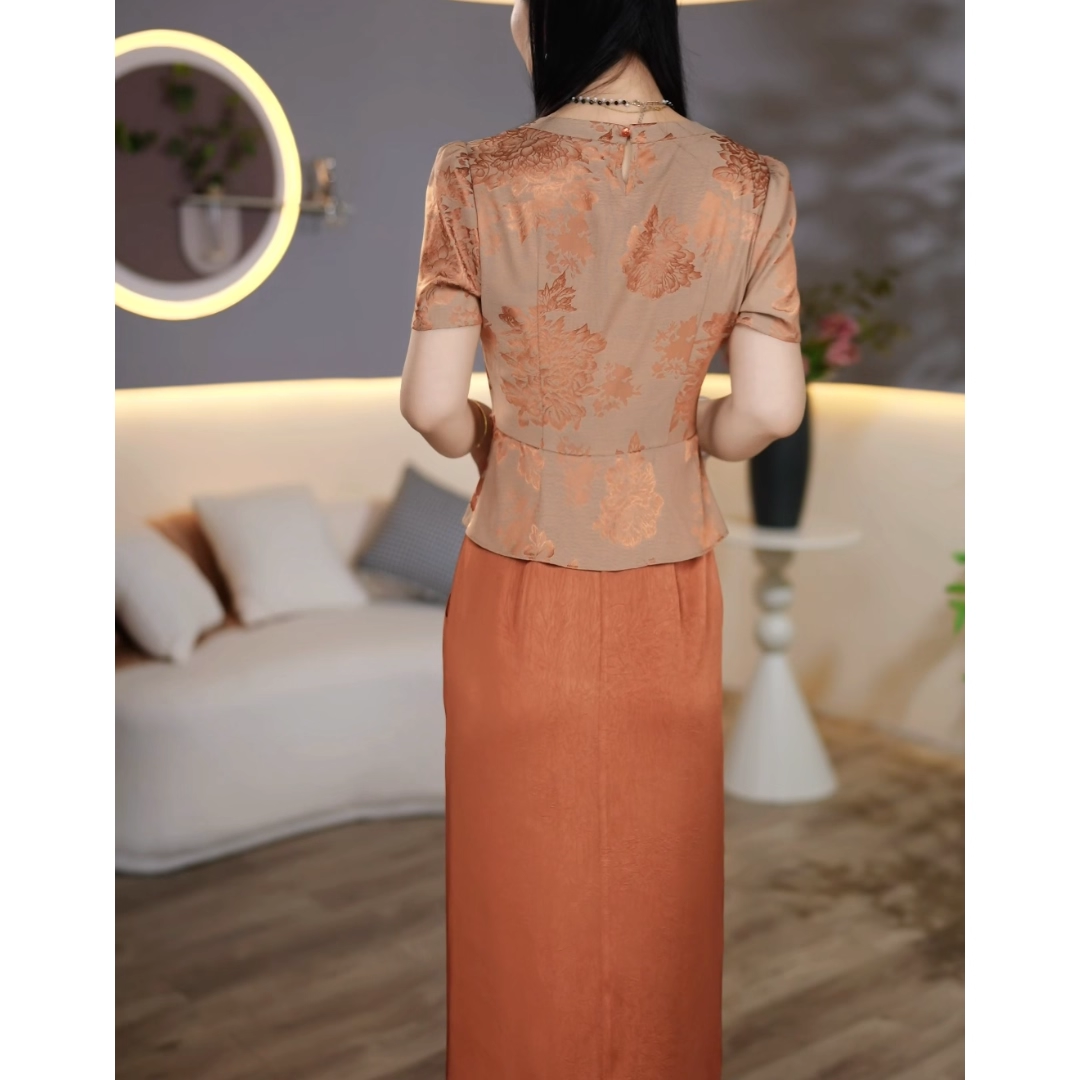 17827-Đầm suông cam nâu dáng peplum lụa  vân gấm ( lụa)_thumbnail_1