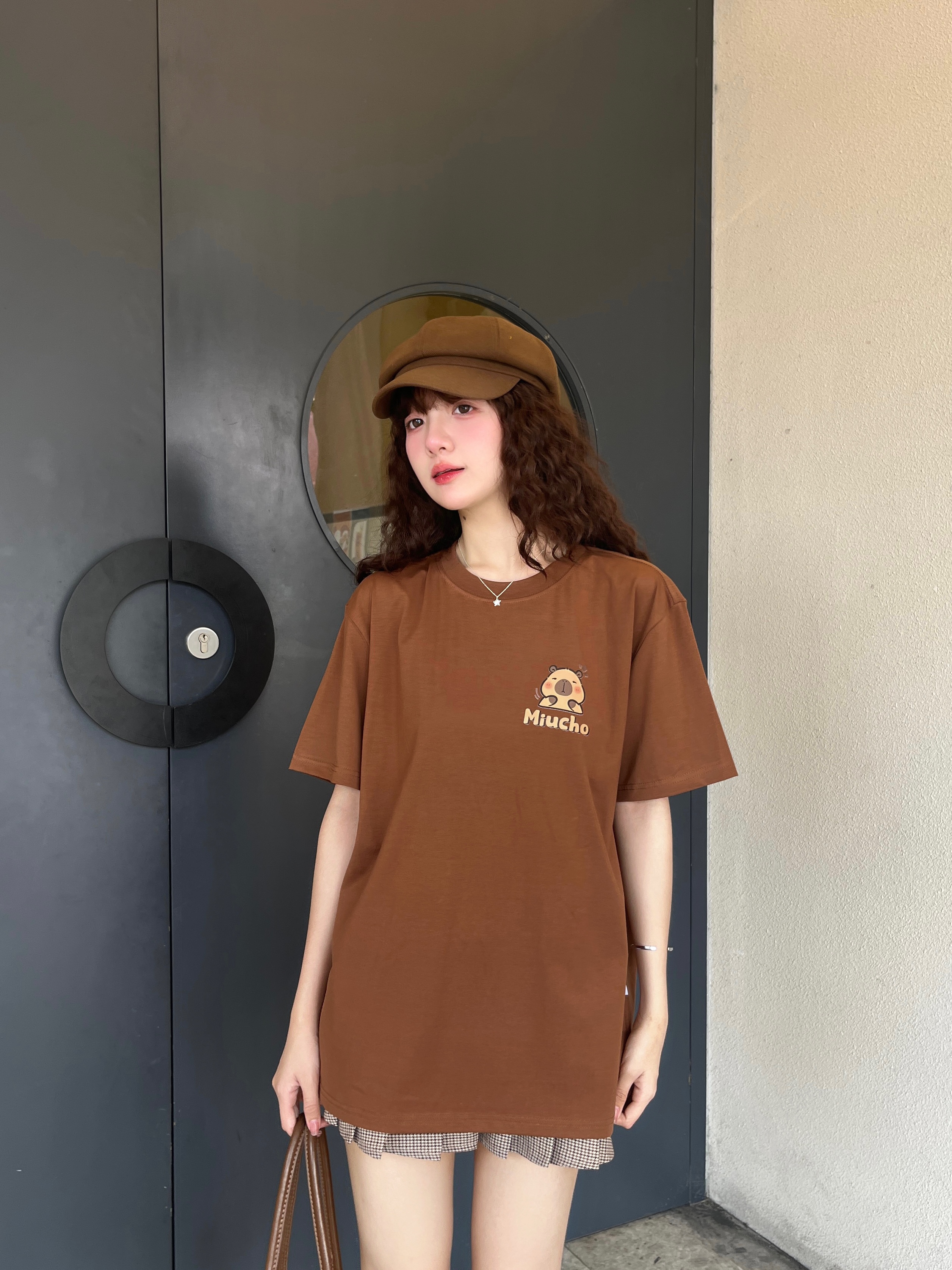 Áo thun gấu Capybara unisex form rộng tay lỡ màu xinh ATD1217 Miucho vải cotton thoáng mát cổ tròn in mix_thumbnail_6