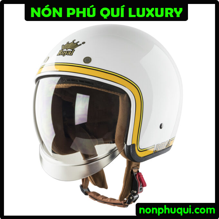 Nón Royal M139 Kính Âm Trắng Line Vàng