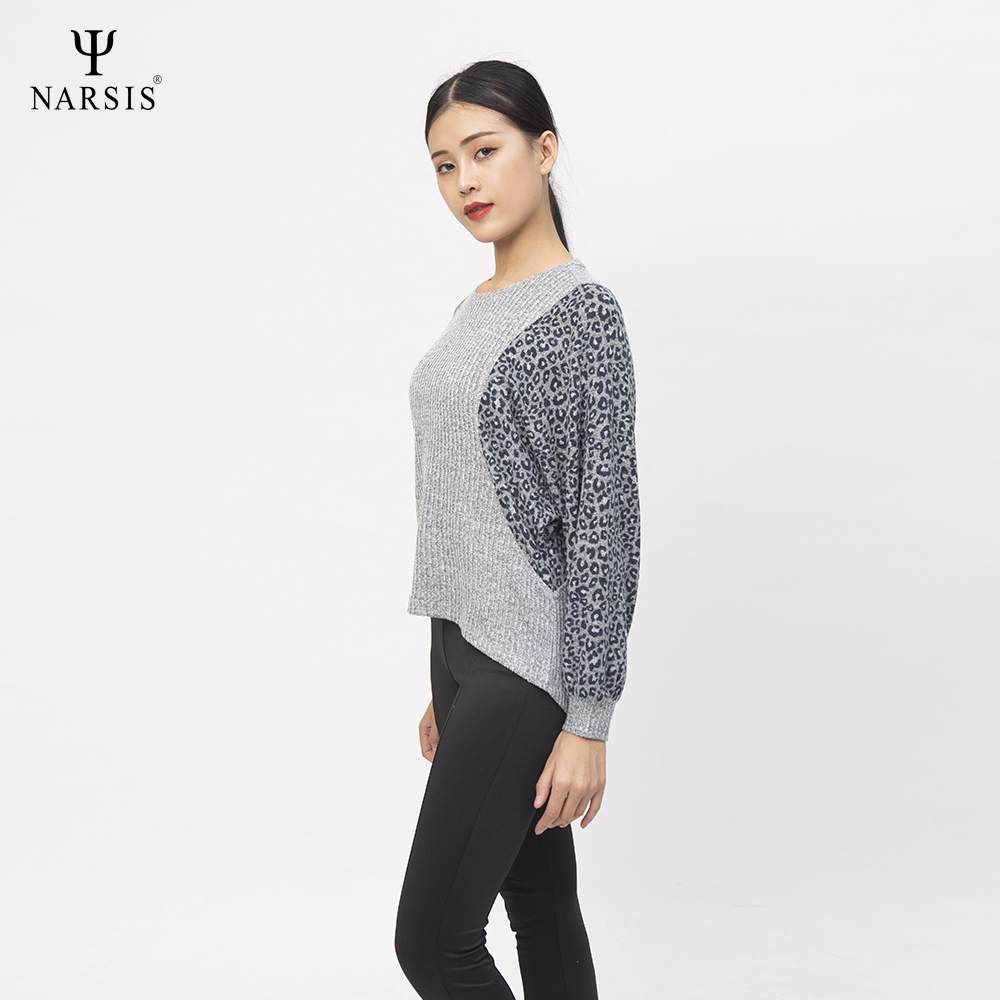 ÁO THU ĐÔNG NỮ  MÀU GHI PHỐI VẰN ĐEN L0037 NARSIS VẢI LEN COTTON ẤM ÁP, THOÁNG MÁT, GIỮ ẤM TỐT, M..._thumbnail_0