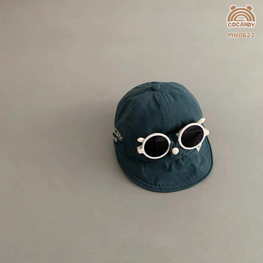 Mũ XANH ĐẬM vành ngắn phối chữ +kính tròn