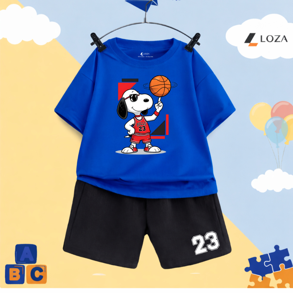 Set đồ bé trai hình Snoopy chơi bóng  - Loza Kids SB602_thumbnail_4