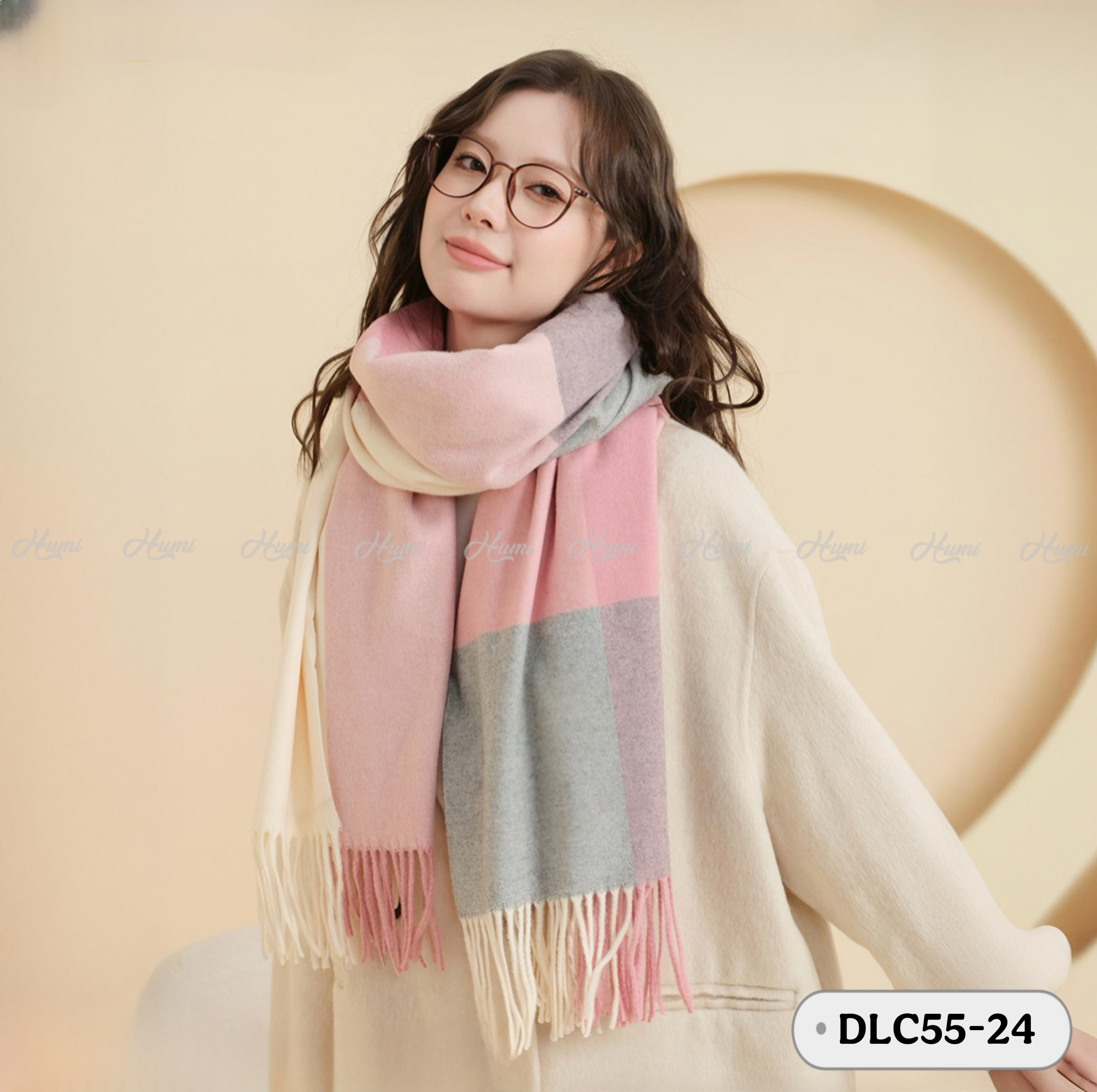 KHĂN DẠ LEN CAO CẤP (DLC55-24 Hồng +Xám)