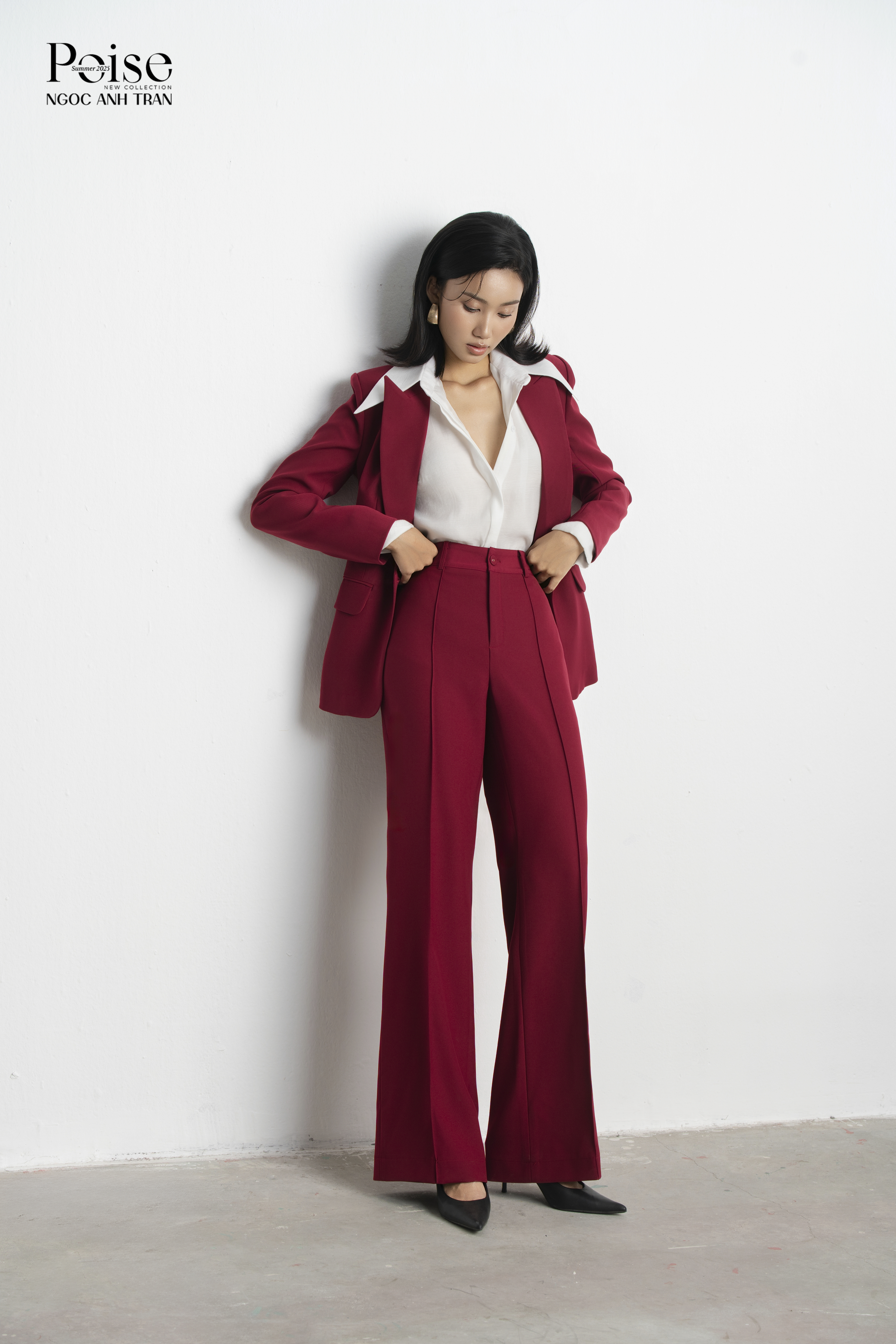 Set V044 - Set áo vest hồng maroon luxury phối quần ống loe cùng màu_thumbnail_3