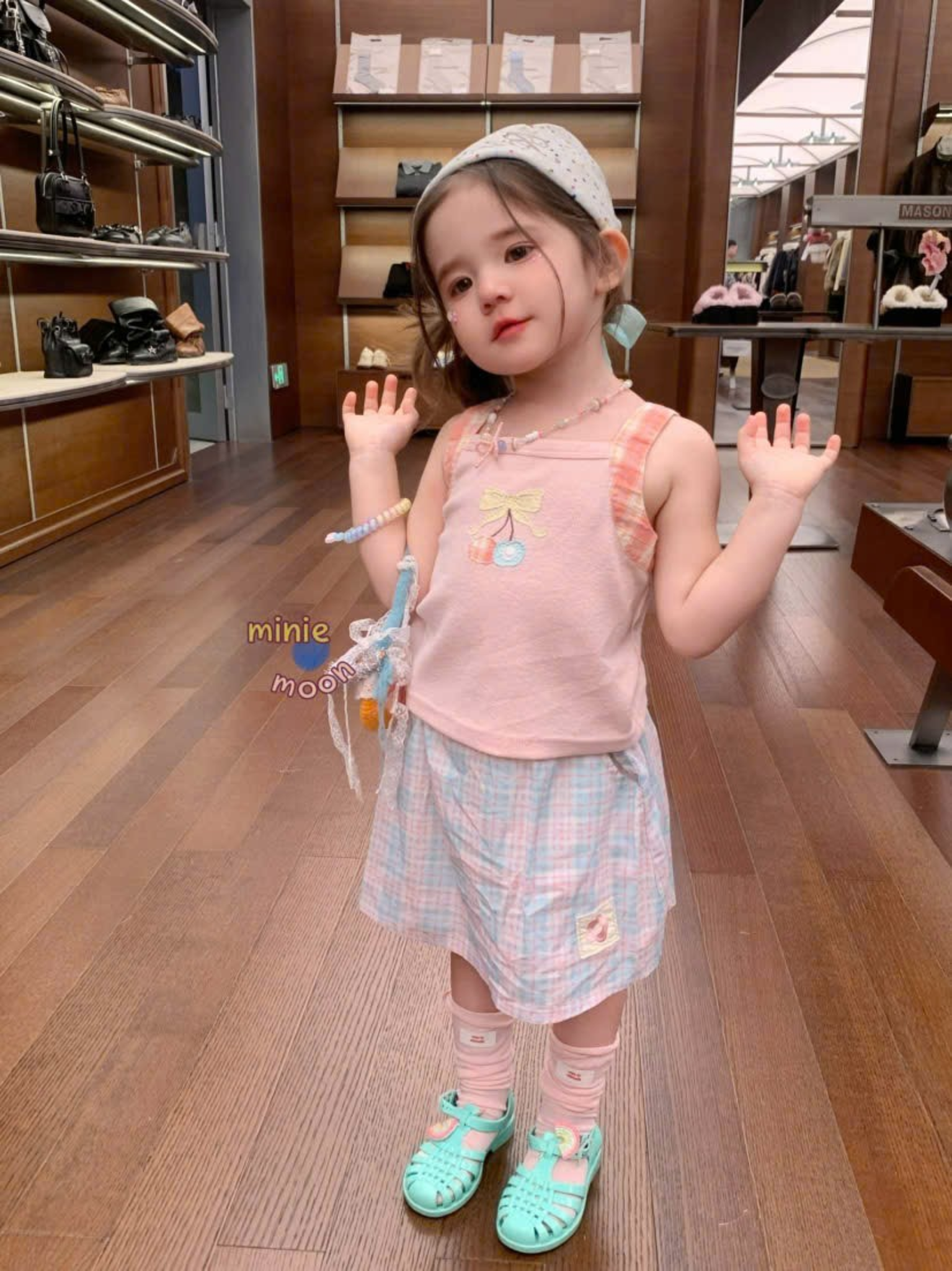 C159 - Chân váy caro pastel dáng A hãng Minie Moon (Sz90-130)