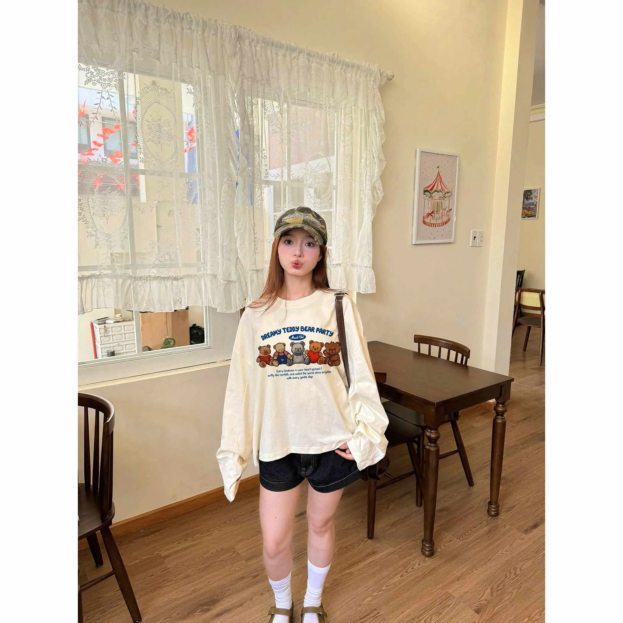 Áo thun boxy tay dài Miucho cotton 2 chiều thoáng mát cổ tròn chuẩn form hình gấu in mix 2663_thumbnail_5