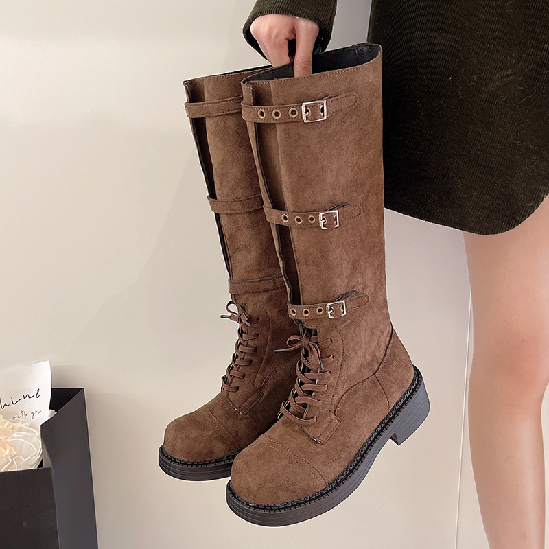 Boots Cao Cổ Phối Dây Thắt – Chất Liệu Da Lộn_thumbnail_1