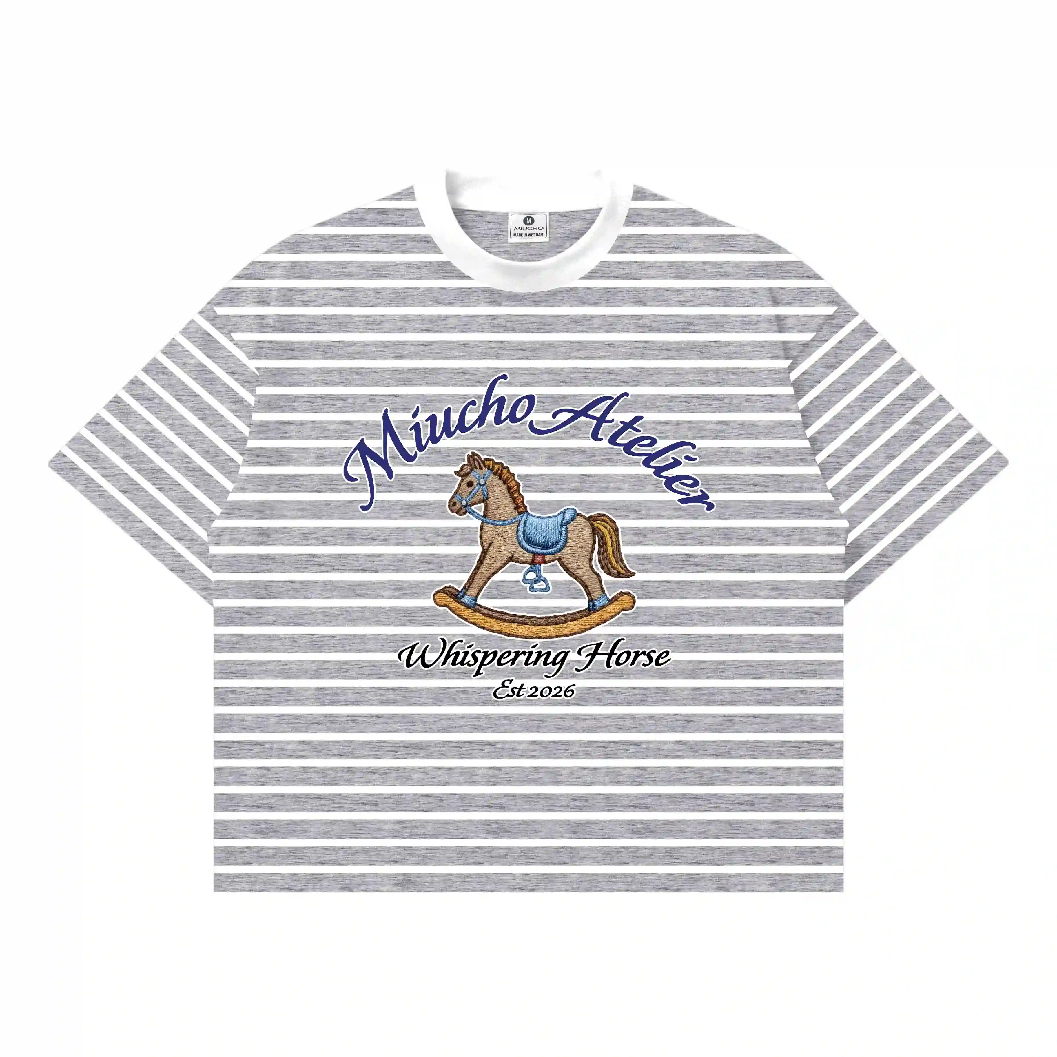 Áo thun boxy unisex Miucho Club vải borip thoáng mát tay ngắn cổ tròn hình chú ngựa sọc mix màu 2789_thumbnail_10