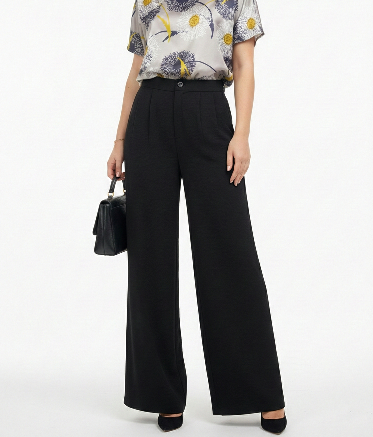 Quần vải pha linen đen dáng suông rộng vừa thiết kế MAZANO