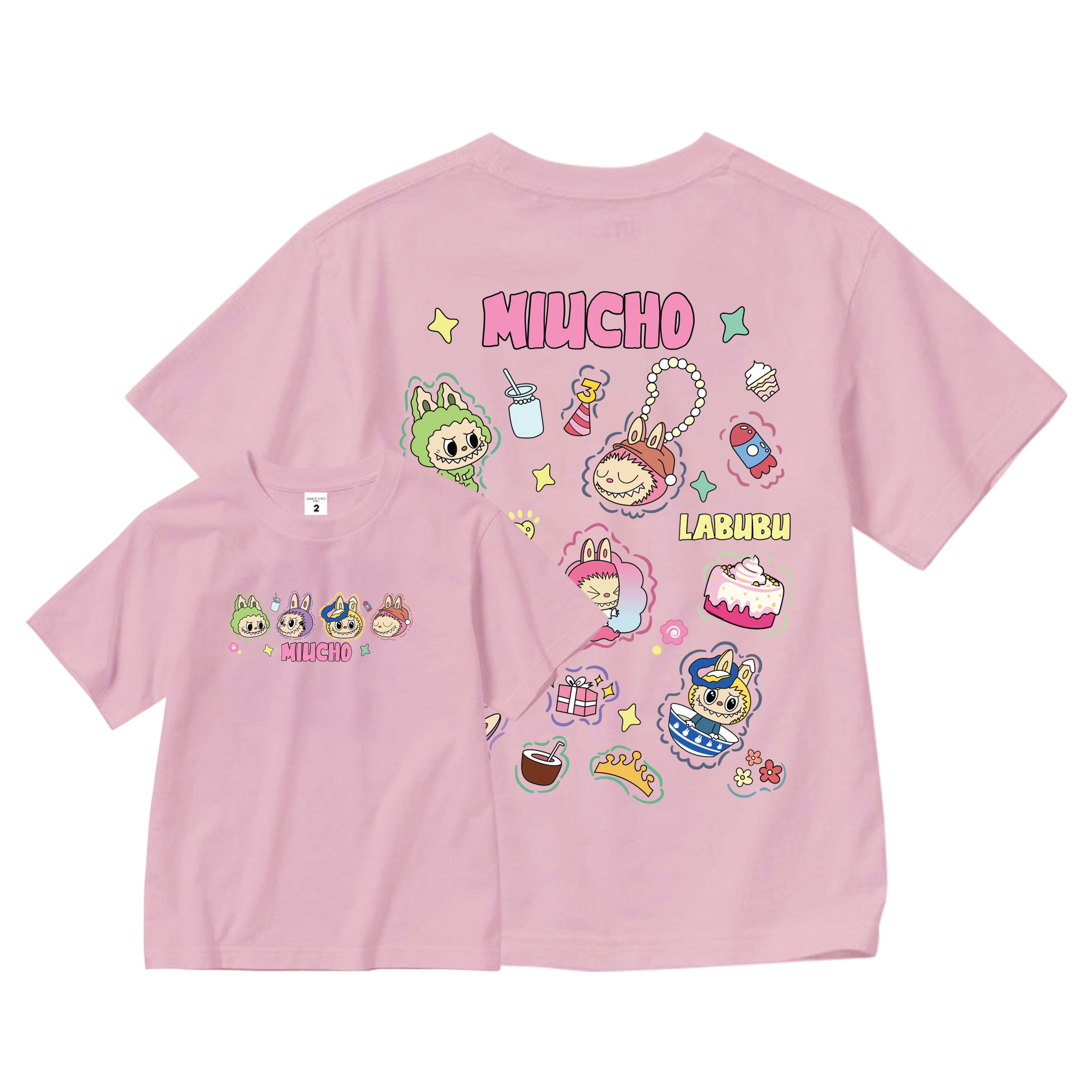 Áo thun bé gái labubu dễ thương nhiều màu sắc AED1462 Miucho Kid vải cotton thoáng mát cổ tròn in artwork_thumbnail_10