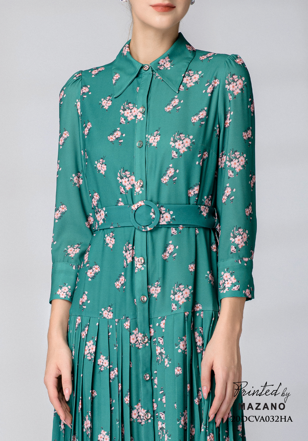 Đầm xanh lá dập ly họa tiết thắt đai_thumbnail_4