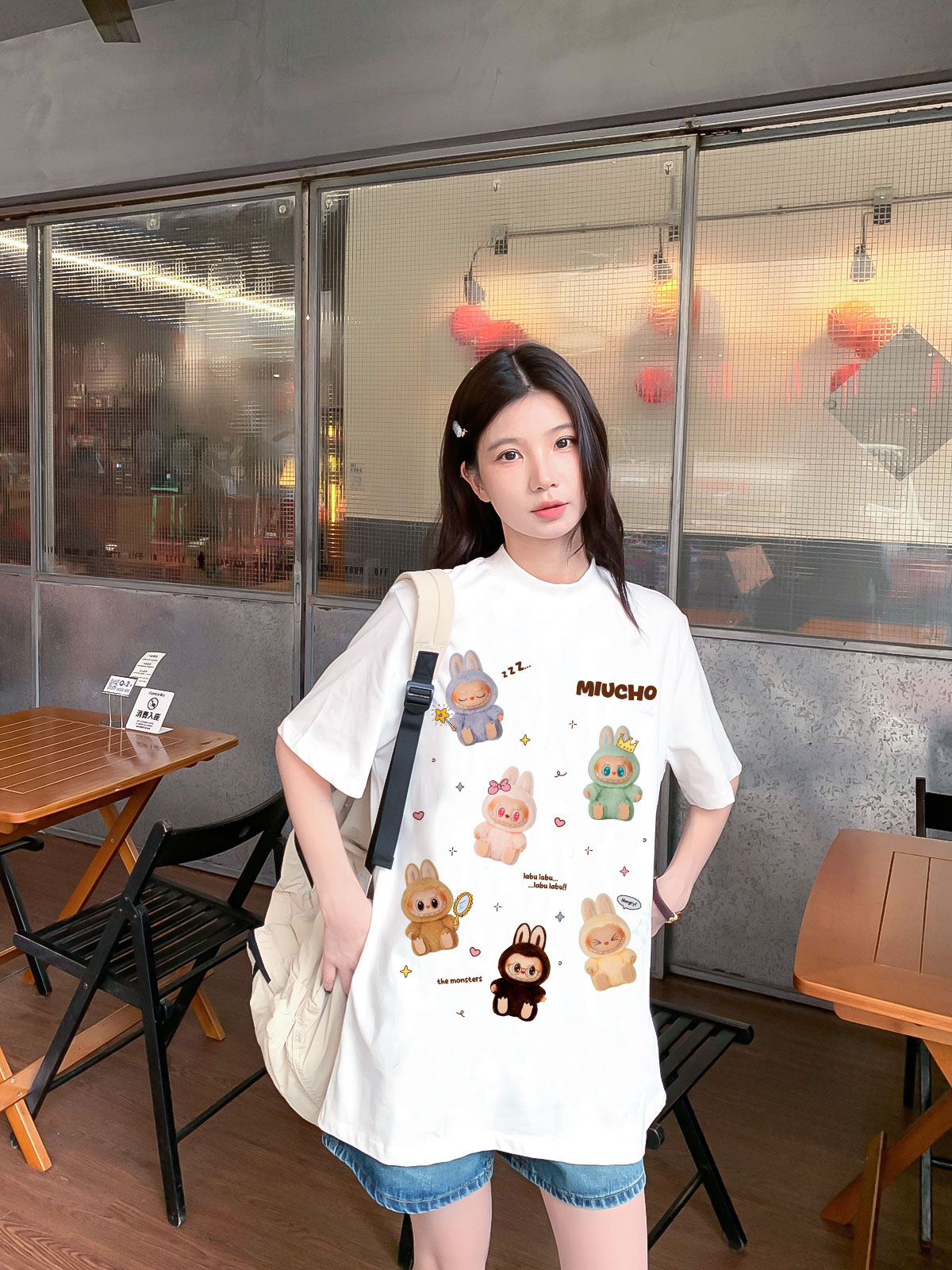 Áo thun labubu form rộng nhiều màu ATD1397 Miucho tay ngắn cổ tròn in mix_thumbnail_6