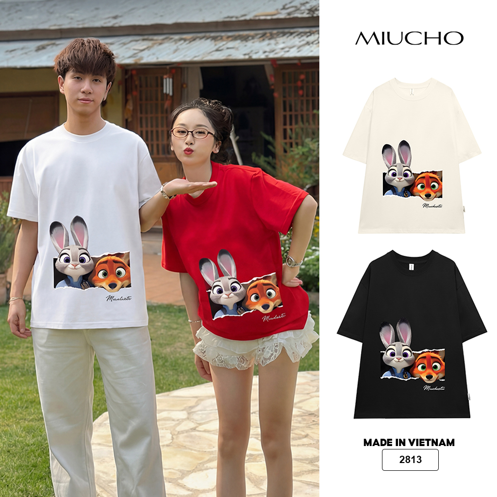 Áo thun couple form rộng Miucho vải cotton thoáng mát dày dặn hoạt hình Zootopia 2813