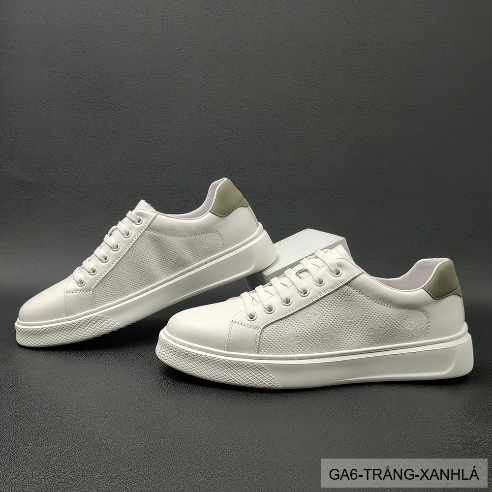 GA6 - Giày Sneaker Nam Da Bò Phong Cách Hàn, Đế Bằng Thoáng Khí, Màu Trắng Xanh Lá Đen