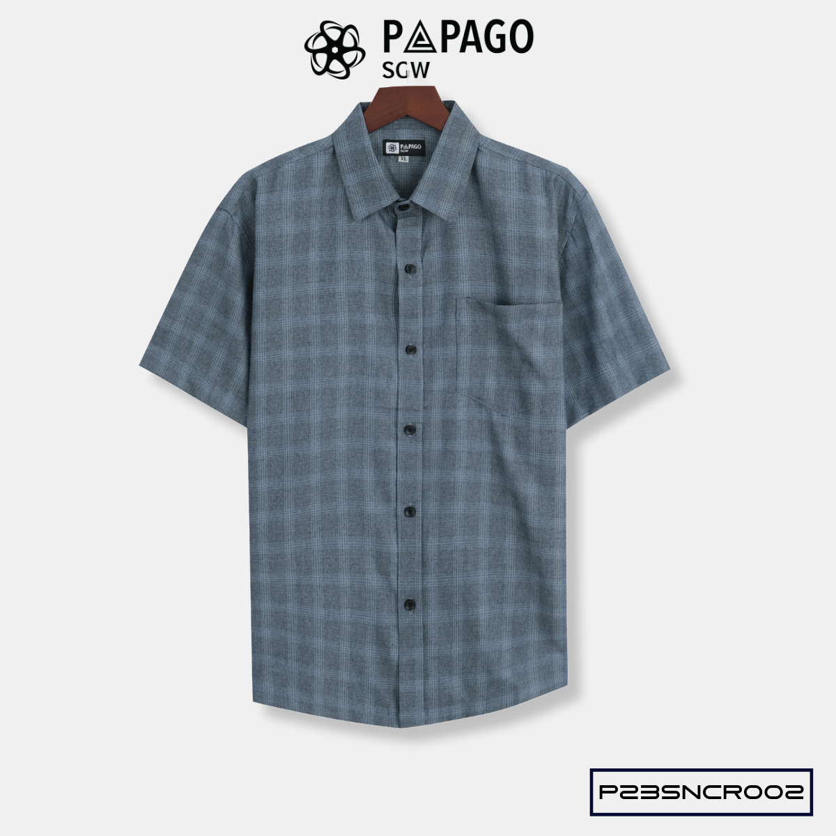 Áo sơ mi nam trung niên PAPAGO tay ngắn lai ngang sọc caro vải xô đũi - P23SNCR002_thumbnail_11