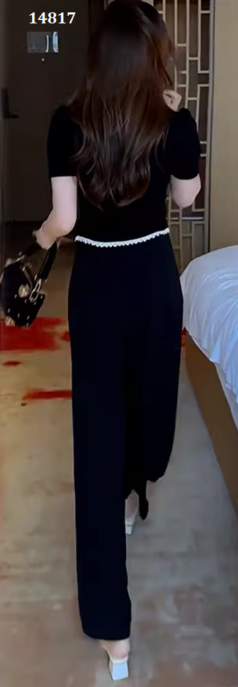 14817-Set bộ áo đen  viền trắng kèm quần suông ( áo  thun, quần lụa)_thumbnail_1