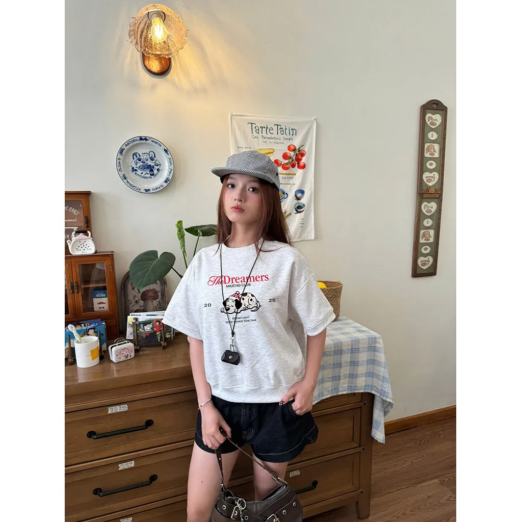 Áo sweater tay ngắn form boxy hình cún dễ thương 2598 Miucho chất vải nỉ 2 da cao cấp thoáng mát in mix_thumbnail_4