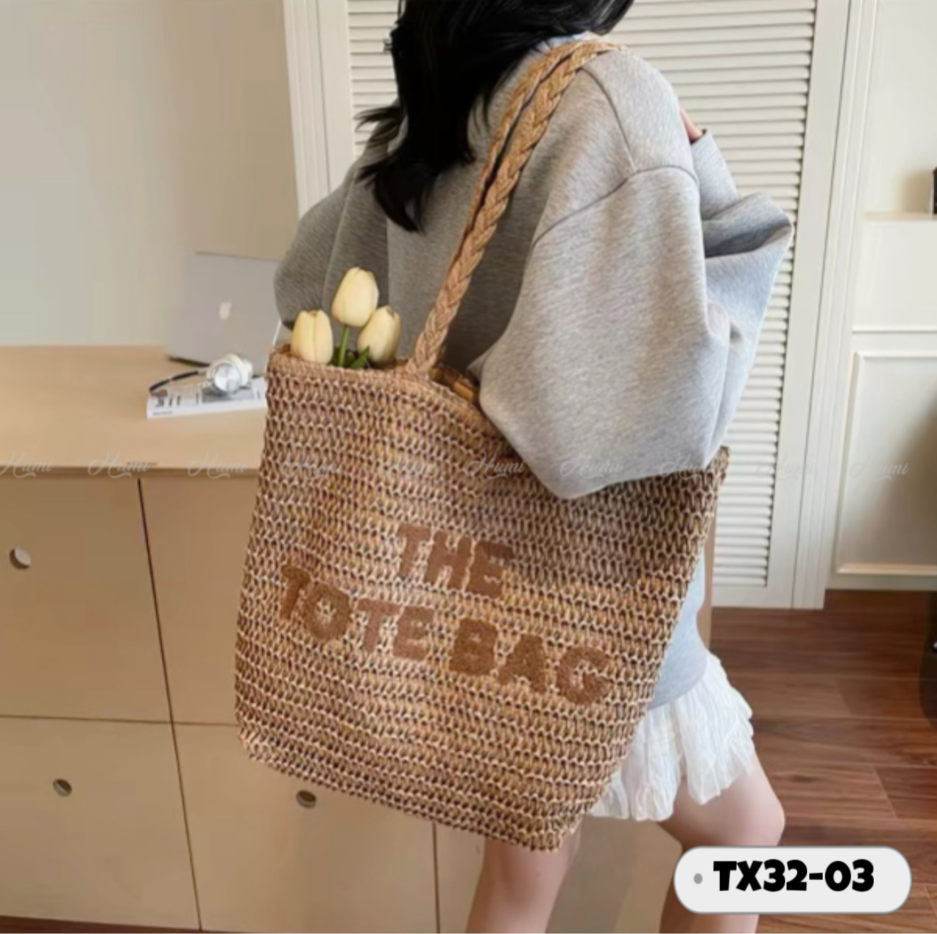 TÚI TOTE CÓI ĐAN THÊU CHỮ (TX32-03 NÂU)