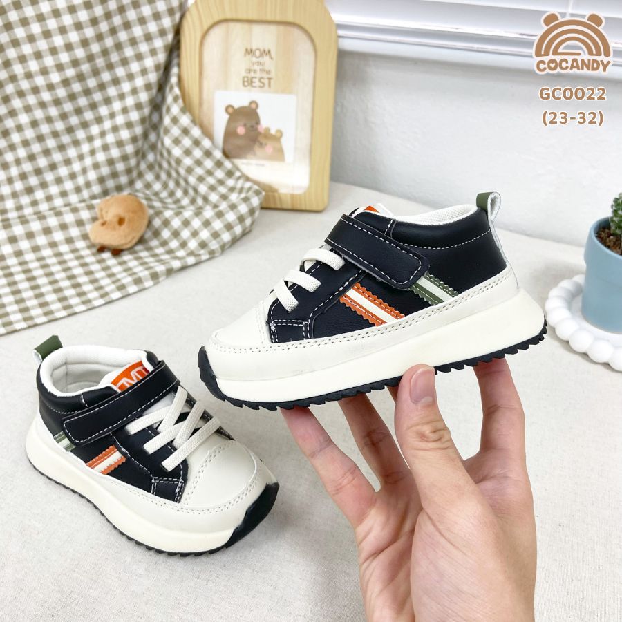 Giày BE ĐEN sọc XANH CAM