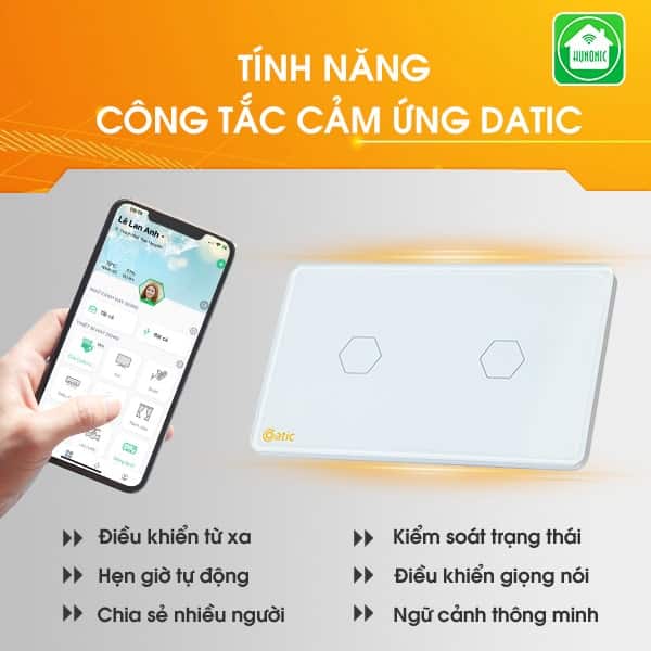 Công tắc cảm ứng WiFi Hunonic Datic 2 Nút, màu Đen_thumbnail_3