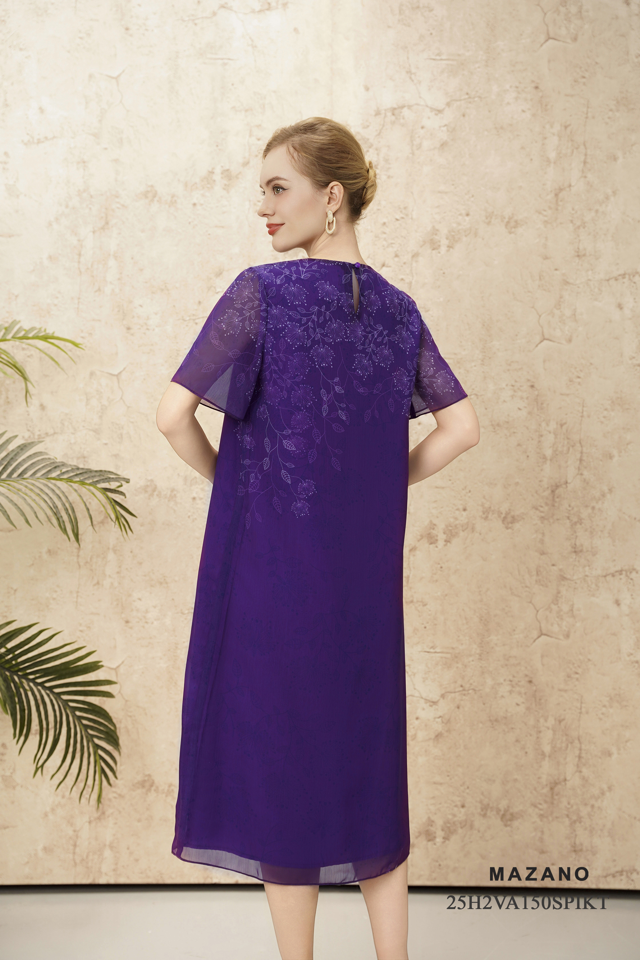 Váy Đầm suông A  Vải voan mỏng Đính trang trí Cổ tròn Tay ngắn Dài váy ngang bắp_thumbnail_3