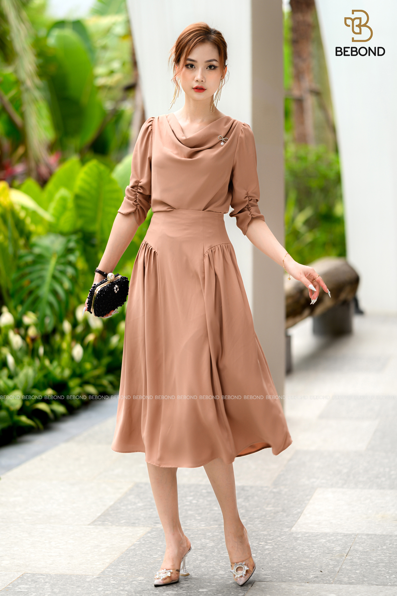 SET lụa Nhật màu NÂU TÂY- CONAL DRESS