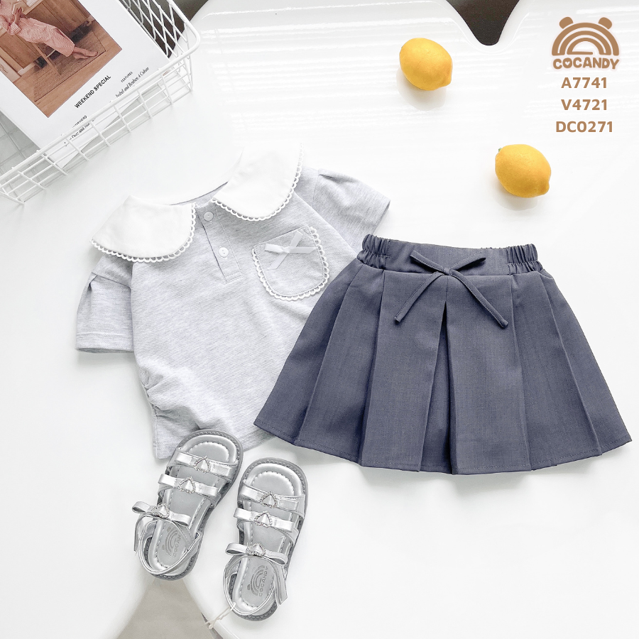 Chân váy GHI ĐẬM xếp ly 1 nơ_thumbnail_0